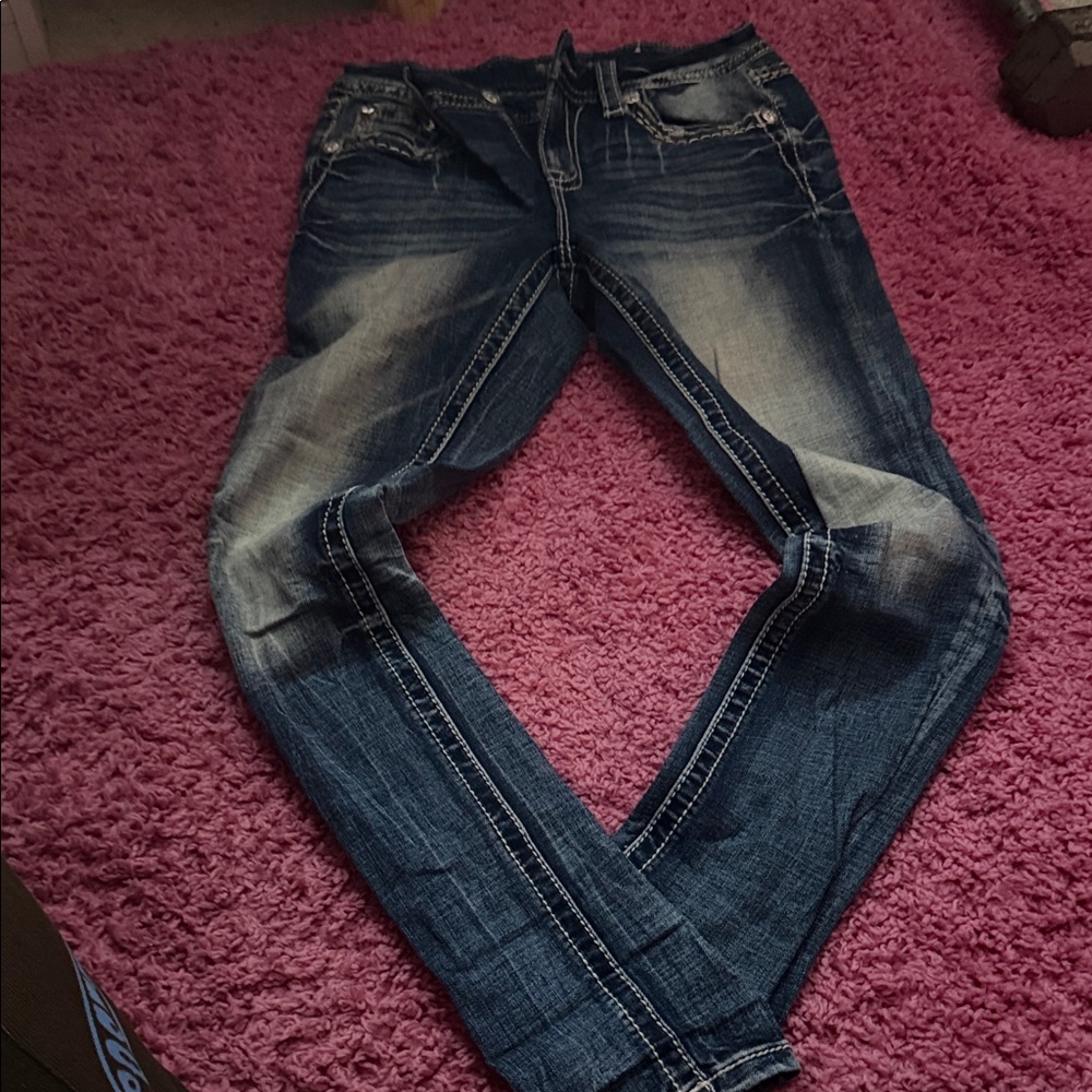 Miss Me Dark Blue Skinny Jeans with Fading